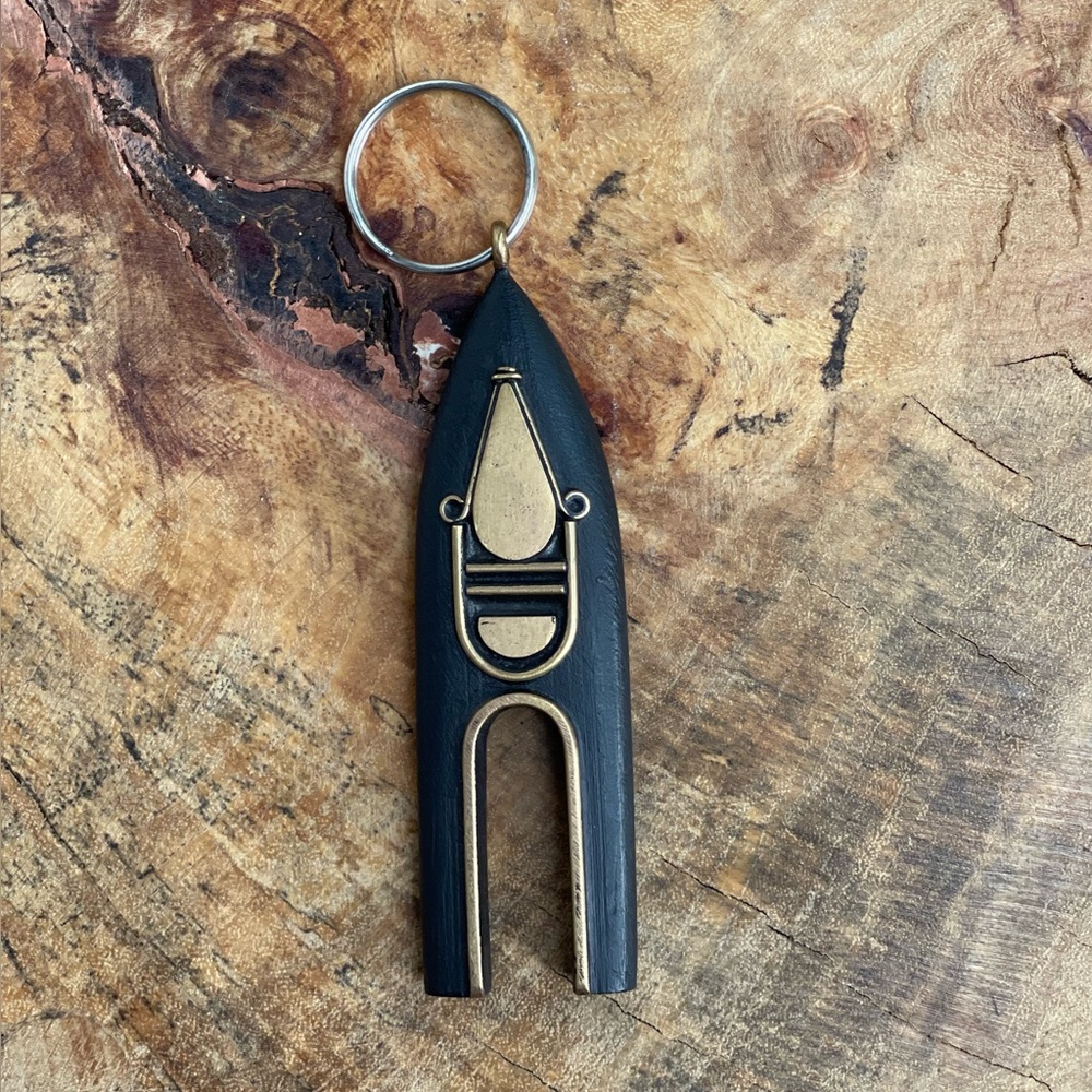 Mahogany, Brass & Rare Blue Bead Keychain – Handcrafted in Kenya, East Africa